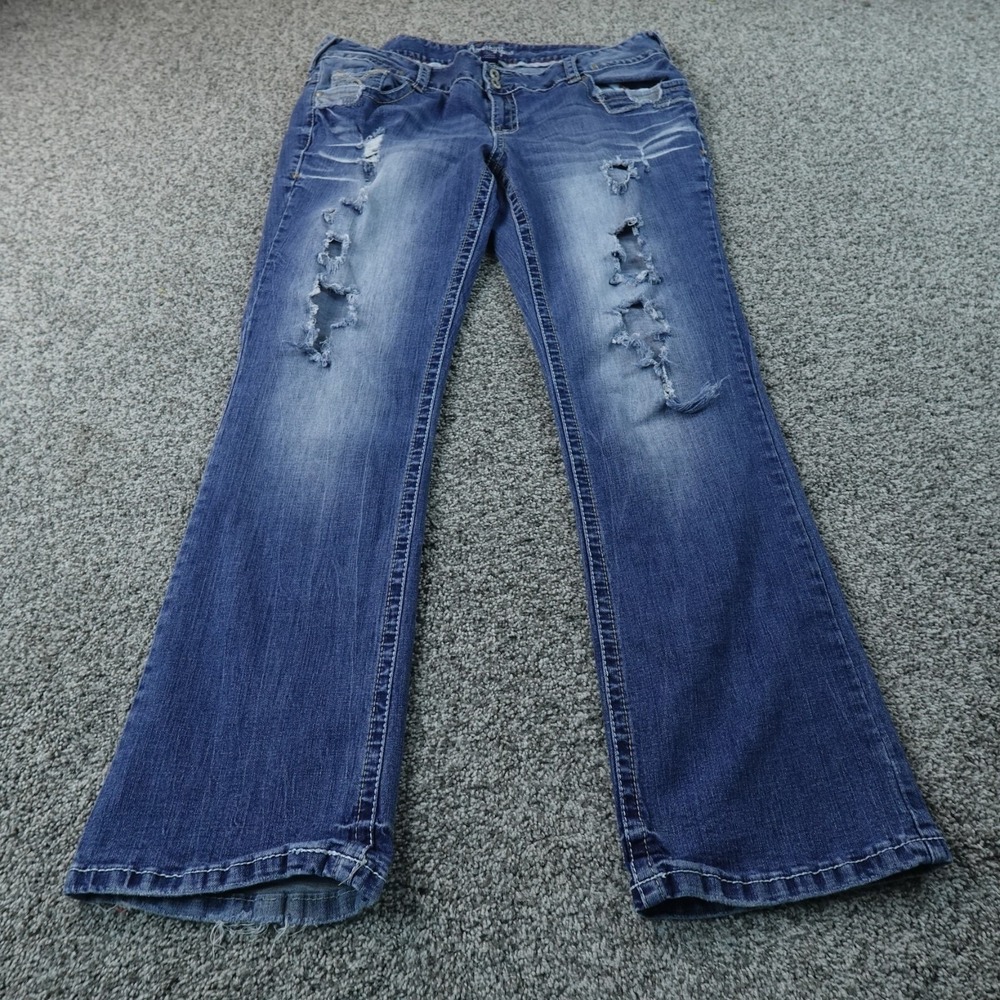 Amethyst Jeans Womens 18 Dark Blue Denim Pants Mid Rise Boot Flare Stretch Y2K